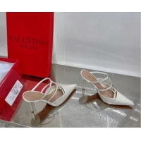 Pretty Style Valentino Rockstud Wispy Calfskin Heel Mules 9cm White 0227038