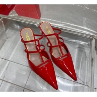 Good Looking Valentino Rockstud Wispy Heel Mules 6cm in Patent Leather Red 0227042