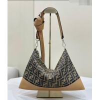 Inexpensive Fendi After Slim Messenger Bag in FF Fabric and Leather F8631 Beige/Apricot 2024