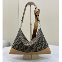 Inexpensive Fendi After Slim Messenger Bag in FF Fabric and Leather F8631 Beige/Apricot 2024