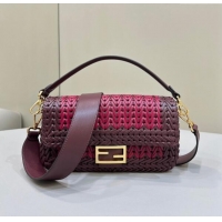 Best Price Fendi Baguette Medium Bag in Braided Leather 8630 Burgundy 2024