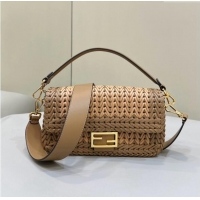 Popular Style Fendi Baguette Medium Bag in Braided Leather Sand 8630 Beige/Brown 2024