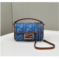 Best Luxury Fendi Baguette Mini Bag in Light blue denim with FF embroidery 0159BS 2024