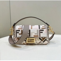 Super Quality Fendi Baguette Medium Bag in canvas with FF embroidery 0159BM Grey Multicolor 2024