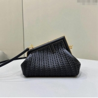 Well Crafted Fendi First Small Bag in Interlaced Leather F80156 Black 2024