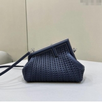 Top Quality Fendi First Small Bag in Interlaced Leather 80156 Midnight Blue 2024