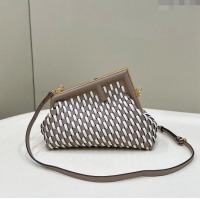 Most Popular Fendi First Small Bag in Interlaced Leather 80103A Dove Grey/White 2024