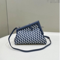 Grade Design Fendi First Small Bag in Interlaced Leather 80103A White/Blue 2024