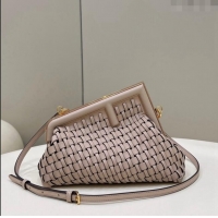 Shop Cheap Fendi First Small Bag in Interlaced Leather 80103 Dusty Nude 2024