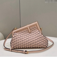 Super Quality Fendi First Small Bag in Interlaced Leather F80103 Light Pink 2024