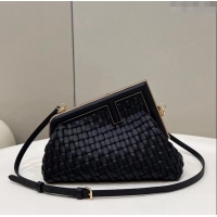 Well Crafted Fendi First Small Bag in Interlaced Leather F80103 Black 2024