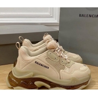 Grade Quality Balenciaga Triple S Clear Sole Trainers Sneakers in Leather and Mesh New Beige 0223001