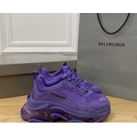 Discount Fashion Balenciaga Triple S Clear Sole Trainers Sneakers in Leather and Mesh Purple 0223005