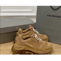 Top Design Balenciaga Triple S Clear Sole Trainers Sneakers in Leather and Mesh Light Brown 0223006