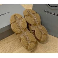 Top Design Balenciaga Triple S Clear Sole Trainers Sneakers in Leather and Mesh Light Brown 0223006