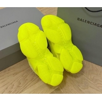 Pretty Style Balenciaga Triple S Clear Sole Trainers Sneakers in Leather and Mesh Neon Yellow 223007