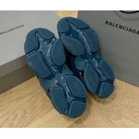 Low Cost Balenciaga Triple S Clear Sole Trainers Sneakers in Leather and Mesh Dark Green 223008