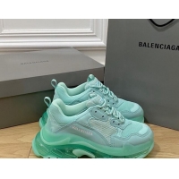 Unique Style Balenciaga Triple S Clear Sole Trainers Sneakers in Leather and Mesh Light Green 223009