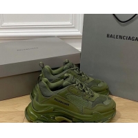 Perfect Balenciaga Triple S Clear Sole Trainers Sneakers in Leather and Mesh Army Green 0223010