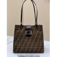 New Design Fendi Baguette Small Tote Bag in FF Fabric 8316F Brown 2024