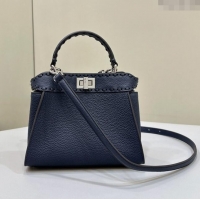 Hot Sell Cheap Fendi Peekaboo Mini Bag with Hand-sewn Topstitches 8615 Deep Blue 2024 Top