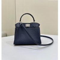 Hot Sell Cheap Fendi Peekaboo Mini Bag with Hand-sewn Topstitches 8615 Deep Blue 2024 Top