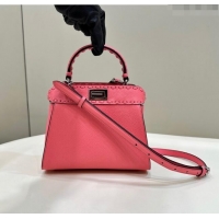 Grade Cheapest Fendi Peekaboo Mini Bag with Hand-sewn Topstitches 8615 Pink 2024 Top