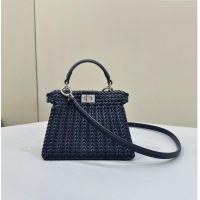 Top Quality Fendi Peekaboo ISeeU Petite Bag in Blue Interlaced Leather 80138S 2024 Top