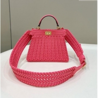 Top Quality Fendi Peekaboo ISeeU Petite Bag in Interlaced Leather 80138S Pink 2024 Top