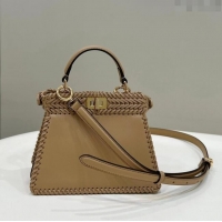 Top Quality Fendi Peekaboo ISeeU Petite Bag in Interlaced Leather 80138S Camel 2024 Top