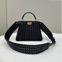 Shop Best Fendi Peekaboo ISeeU Petite Bag in Interlaced Leather 80138S Black 2024 Top