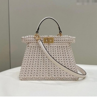 Grade Quality Fendi Peekaboo ISeeU Small Bag in Interlaced Leather 80138M Beige 2024 Top