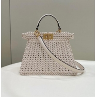 Grade Quality Fendi Peekaboo ISeeU Small Bag in Interlaced Leather 80138M Beige 2024 Top