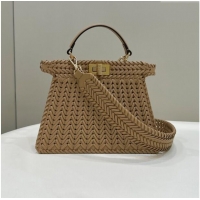 Well Crafted Fendi Peekaboo ISeeU Small Bag in Interlaced Leather 80138M Camel 2024 Top