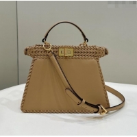 Well Crafted Fendi Peekaboo ISeeU Small Bag in Interlaced Leather 80138M Camel 2024 Top