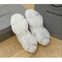 Luxurious Balenciaga Triple S Clear Sole Trainers Sneakers in Leather and Mesh All White 0223013