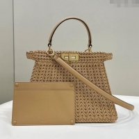 Promotional Fendi Peekaboo ISeeU Medium Bag in Interlaced Leather 80138L Camel 2024 Top