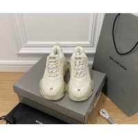 Popular Style Balenciaga Triple S Clear Sole Trainers Sneakers in Leather and Mesh Cream White 223015