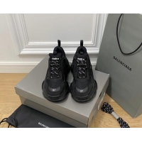 Stylish Balenciaga Triple S Clear Sole Trainers Sneakers in Leather and Mesh All Black 223016