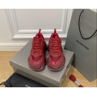 Shop Duplicate Balenciaga Triple S Clear Sole Trainers Sneakers in Leather and Mesh Burgundy 0223017