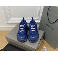 Luxury Cheap Balenciaga Triple S Clear Sole Trainers Sneakers in Leather and Mesh Royal Blue 0223019