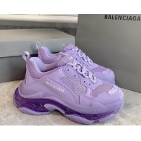 Stylish Balenciaga Triple S Clear Sole Trainers Sneakers in Leather and Mesh Light Purple 0223025