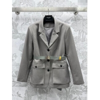 Shop Duplicate Prada Jacket with Belt P031307 Grey 2024