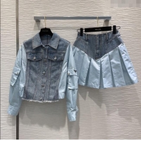 Famous Brand Prada Denim Jacket and Skirt P031322 Blue 2024