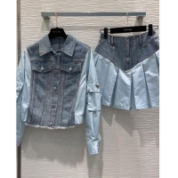 Famous Brand Prada Denim Jacket and Skirt P031322 Blue 2024