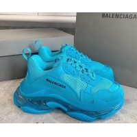 Perfect Balenciaga Triple S Clear Sole Trainers Sneakers in Leather and Mesh Blue 223026