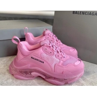 Grade Quality Balenciaga Triple S Clear Sole Trainers Sneakers in Leather and Mesh Pink 0223027