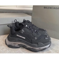 Popular Style Balenciaga Triple S Clear Sole Trainers Sneakers in Suede and Mesh Black/Silver 223029