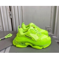 Good Quality Balenciaga Triple S Clear Sole Trainers Sneakers in Leather and Mesh Neon Green 223031