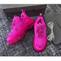 Best Product Balenciaga Triple S Clear Sole Trainers Sneakers in Leather and Mesh Neon Pink 223032